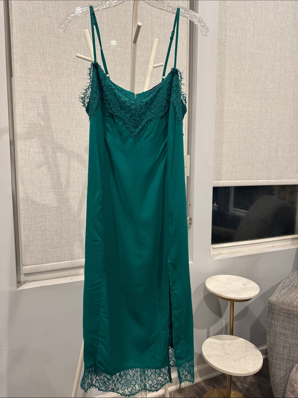 Forever 21 Emerald Green Eyelash Lace-Trim Slip Dress NWT large